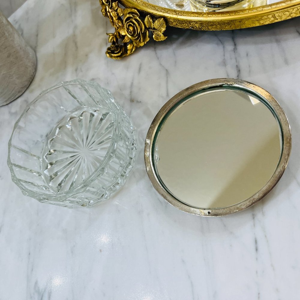 VTG silver and glass vanity bowl with mirror - Picture 5 of 9